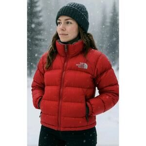 The North Face Nuptse 700 Down Fill Jacket Womens Medium Red Winter Puffer Coat